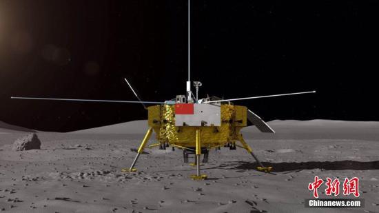 图为嫦娥四号着陆器月面着陆效果图。国防科工局探月与航天工程中心 供图